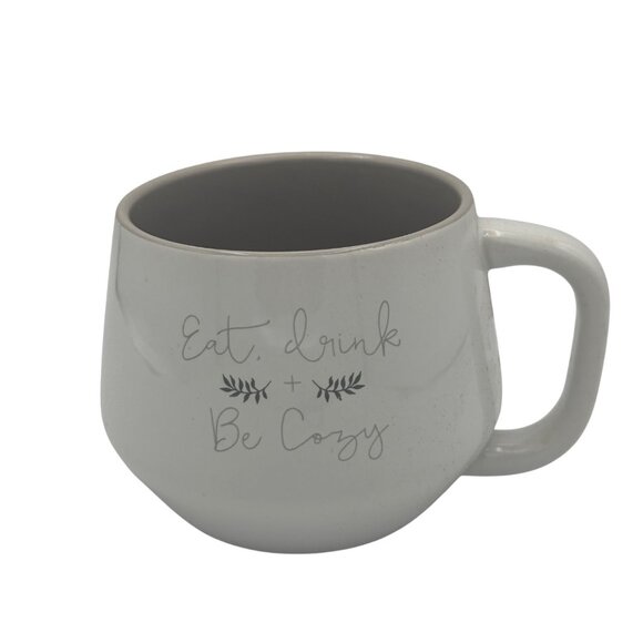 Simply Autumn Ceramic Mug Eat Drink and Be Cozy Design 14 Oz White & Gray - Picture 1 of 4
